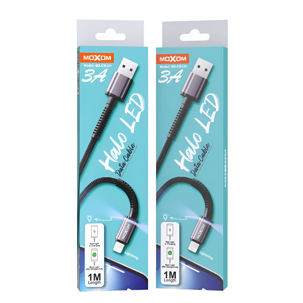 Καλώδιο Φόρτισης & Μεταφοράς Δεδομένων USB-A σε Lightning 3A με LED 1m Moxom MX-CB131 - Image 2