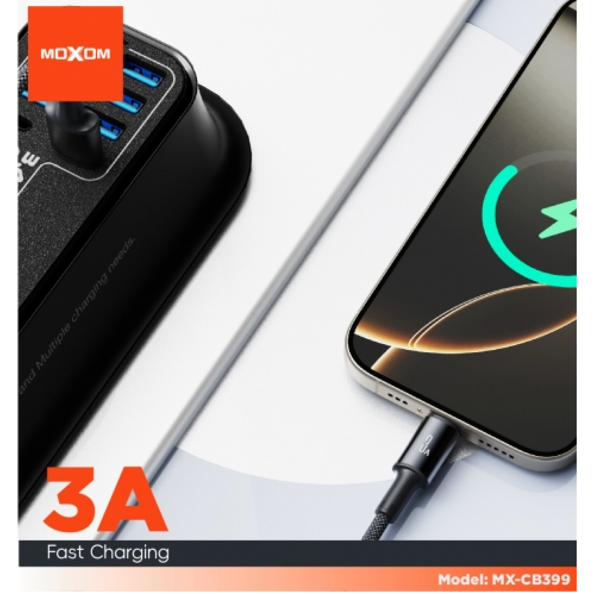 Καλώδιο Φόρτισης & Μεταφοράς Δεδομένων USB-A σε Type-C 1m 3A Fast Charging Moxom MX-CB399 - Image 3