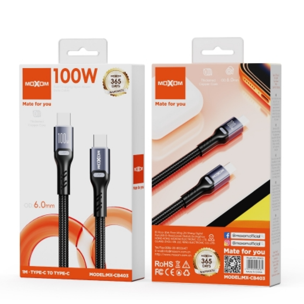 Καλώδιο Φόρτισης USB-C σε USB-C 100W Fast Charging 1m Moxom MX-CB403 - Image 2