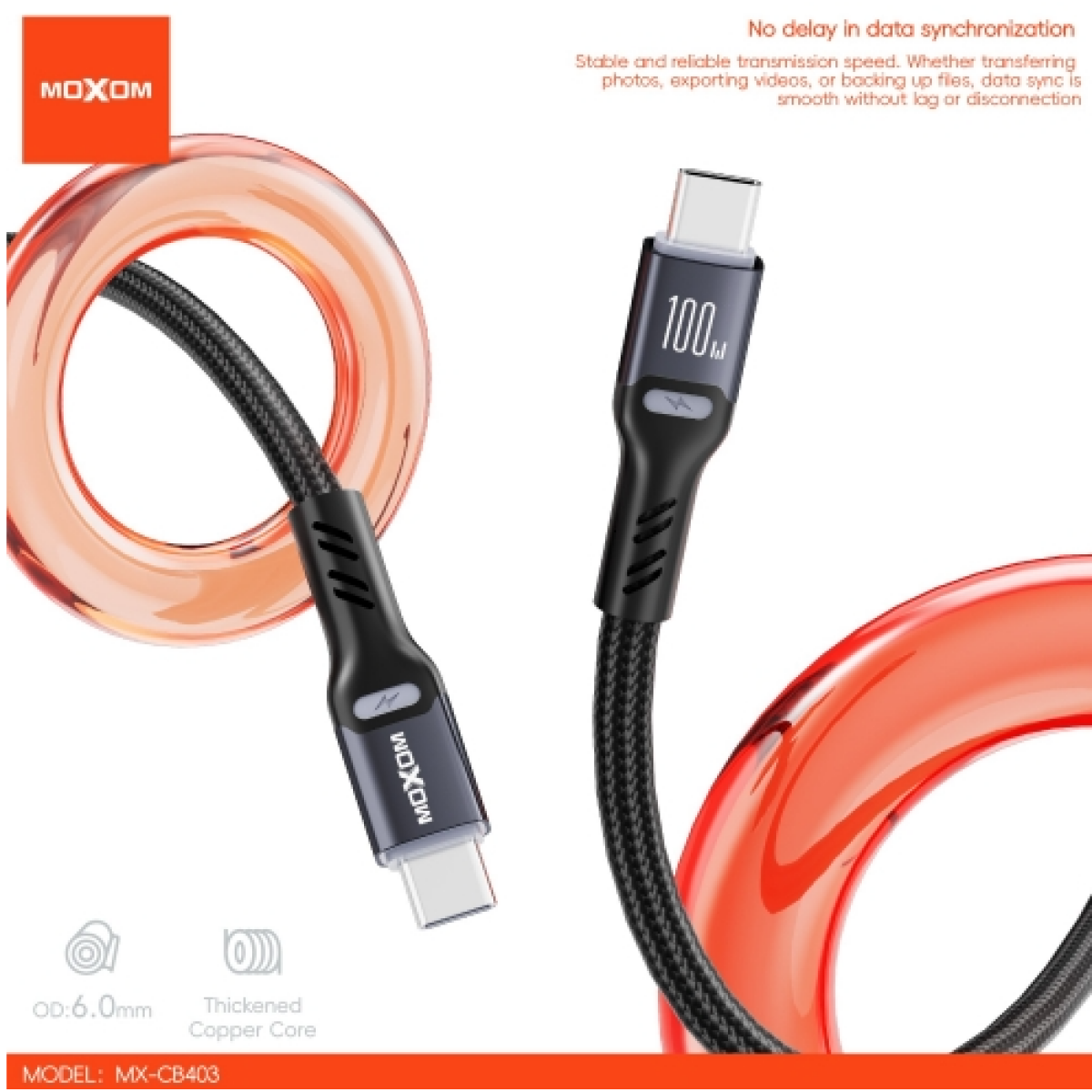 Καλώδιο Φόρτισης USB-C σε USB-C 100W Fast Charging 1m Moxom MX-CB403 - Image 3