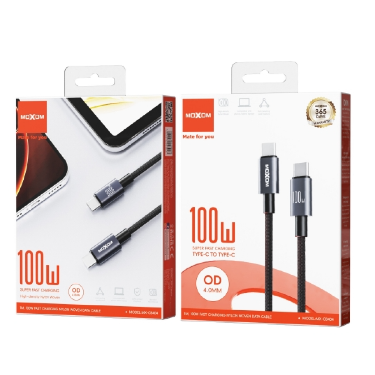 Καλώδιο Φόρτισης USB-C σε USB-C 100W Fast Charging 1m Moxom MX-CB404 - Image 2