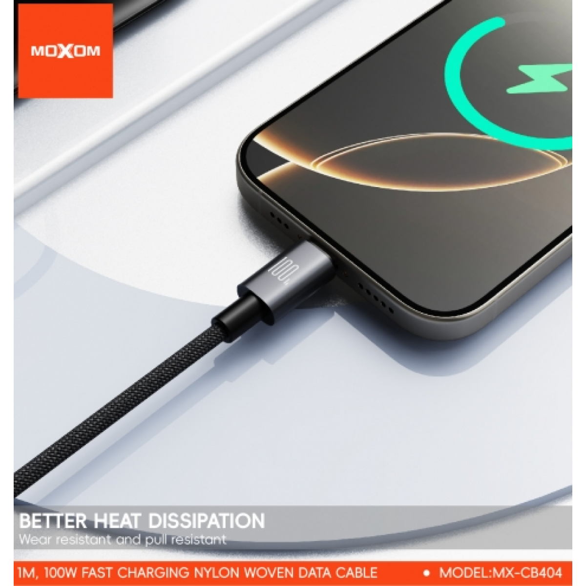 Καλώδιο Φόρτισης USB-C σε USB-C 100W Fast Charging 1m Moxom MX-CB404 - Image 3