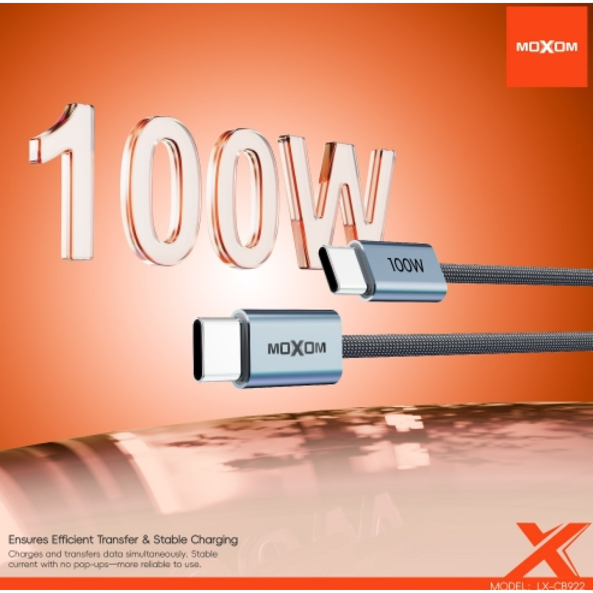 Καλώδιο Φόρτισης USB-C σε USB-C 100W Super Fast Charging Moxom LX-CB922 - Image 5