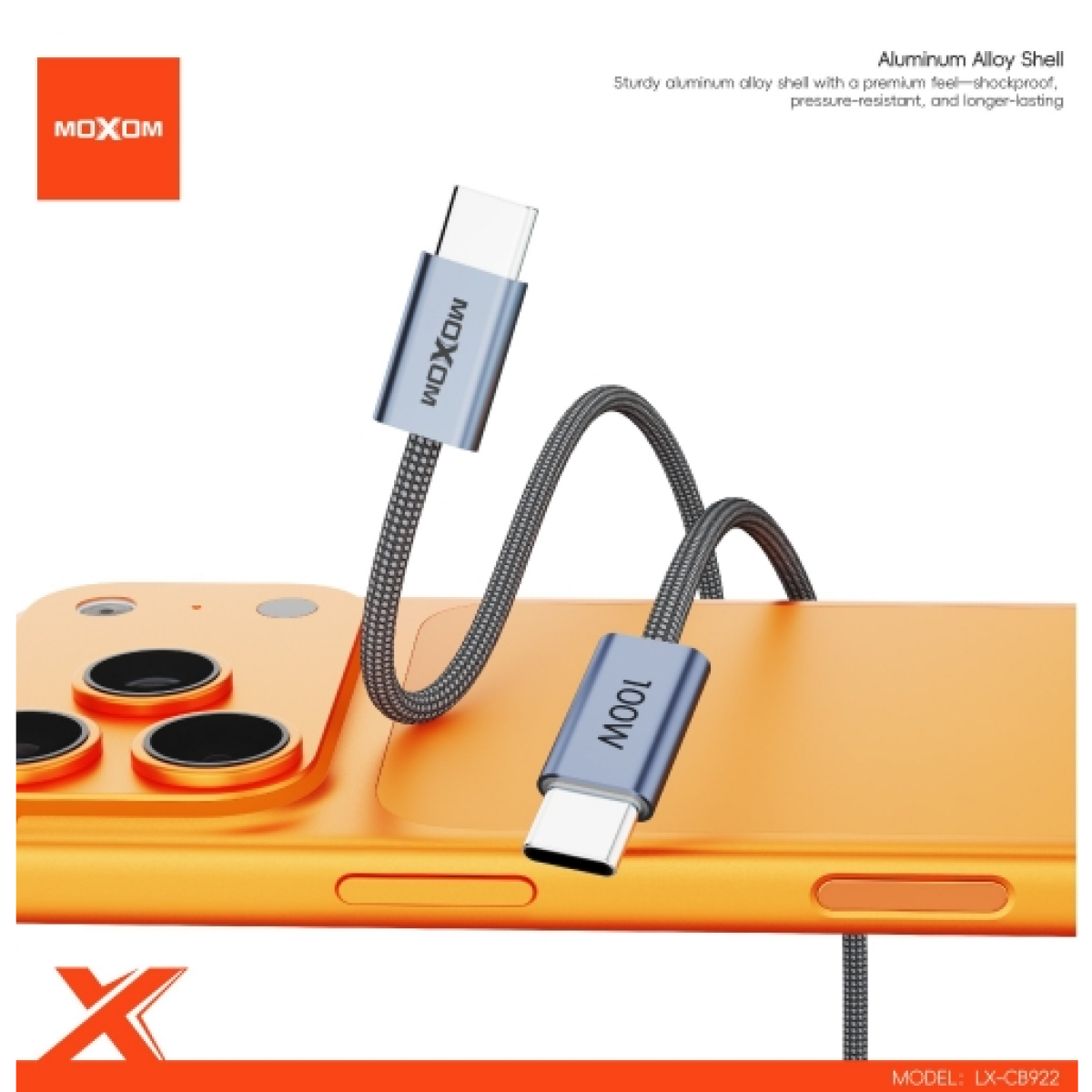 Καλώδιο Φόρτισης USB-C σε USB-C 100W Super Fast Charging Moxom LX-CB922 - Image 4