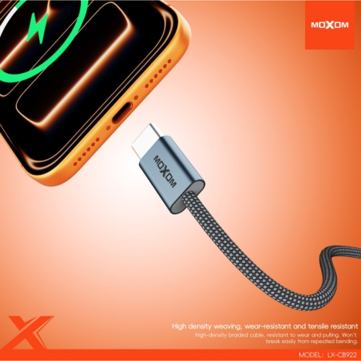 Καλώδιο Φόρτισης USB-C σε USB-C 100W Super Fast Charging Moxom LX-CB922 - Image 3