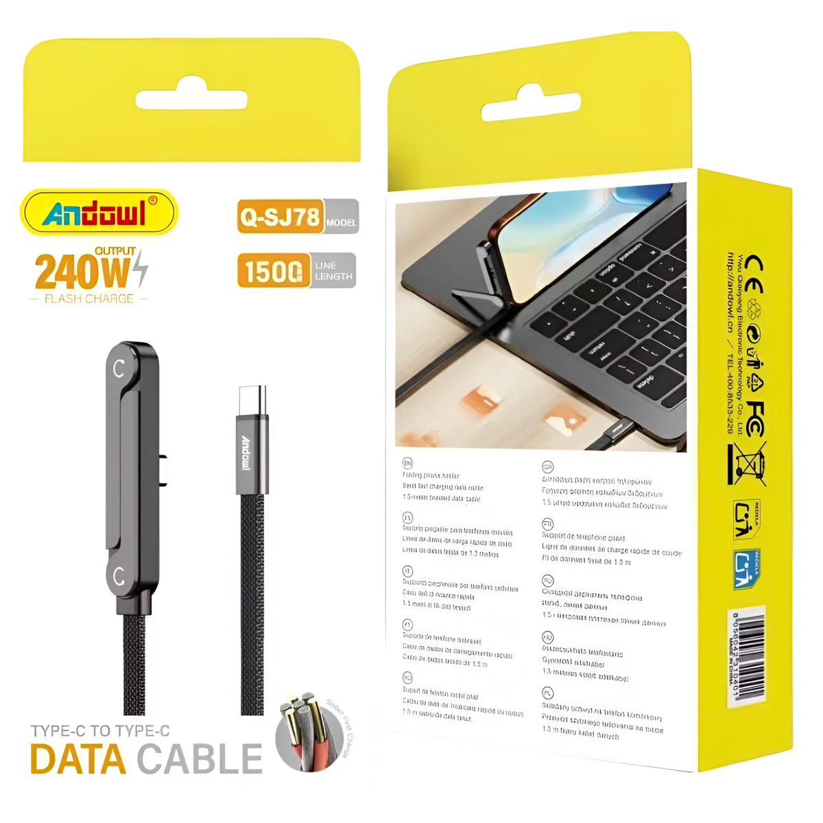 Καλώδιο Φόρτισης USB-C σε USB-C 240W 1.5m Andowl Q-SJ78