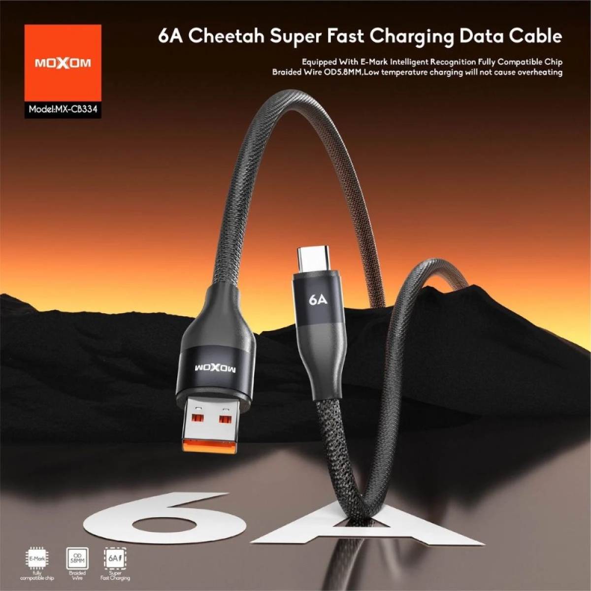 Καλώδιο USB-A σε USB-C Moxom MX-CB334 6A 1 m