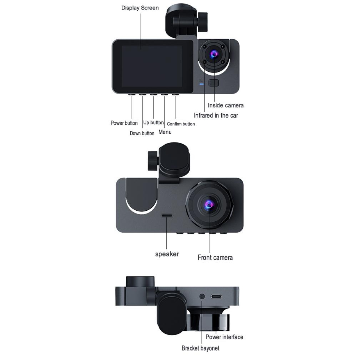 Κάμερα Αυτοκινήτου DVR 3 Καναλιών Full HD 1080P με Οθόνη IPS 2", Νυχτερινή Καταγραφή και Ανίχνευση Κίνησης - Y15 - Image 3