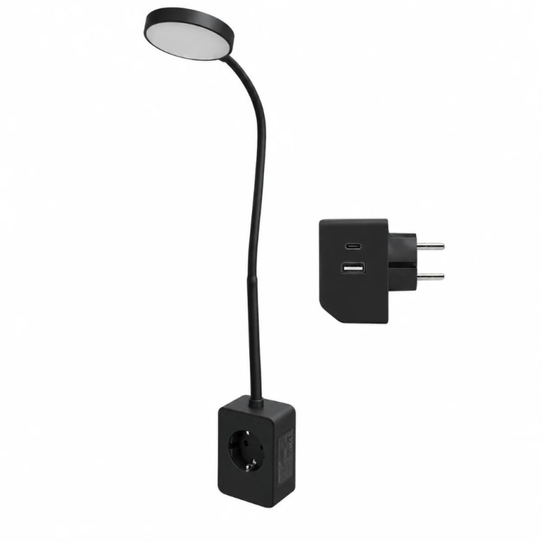 LED Φωτιστικό Τοίχου Aigostar με Πρίζα, USB-A & Type-C, 400lm – 3000K/4000K/6000K Μαύρο