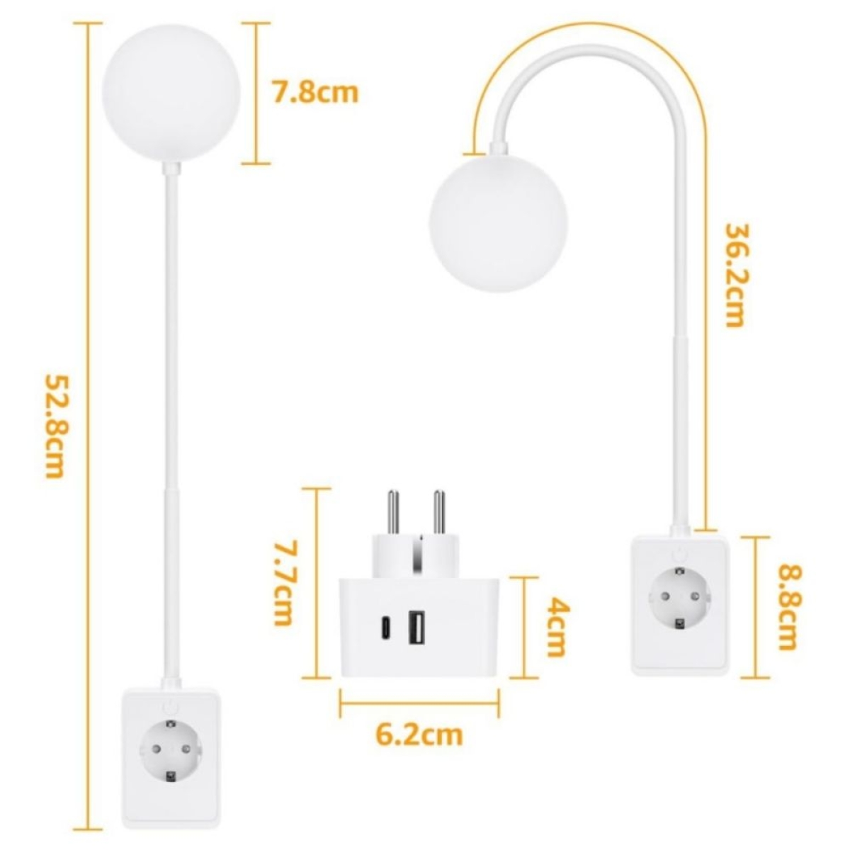 LED Φωτιστικό Τοίχου Aigostar με Πρίζα, USB-A & Type-C, 400lm – 3000K/4000K/6000K Μαύρο