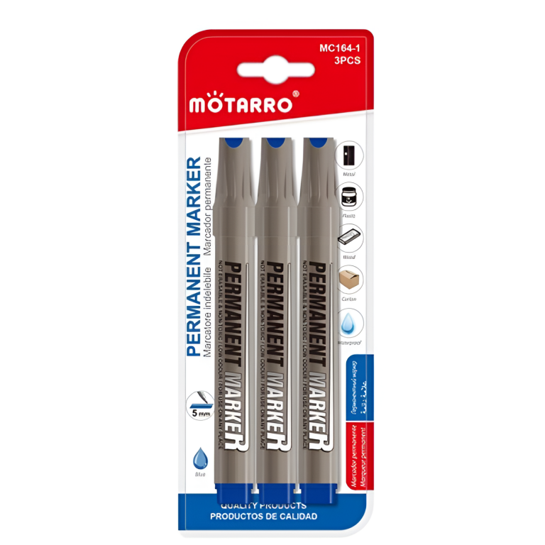 Μαρκαδόροι Ανεξίτηλοι 5mm Σετ 3 Τεμαχίων Motarro MC164-1 Μπλε