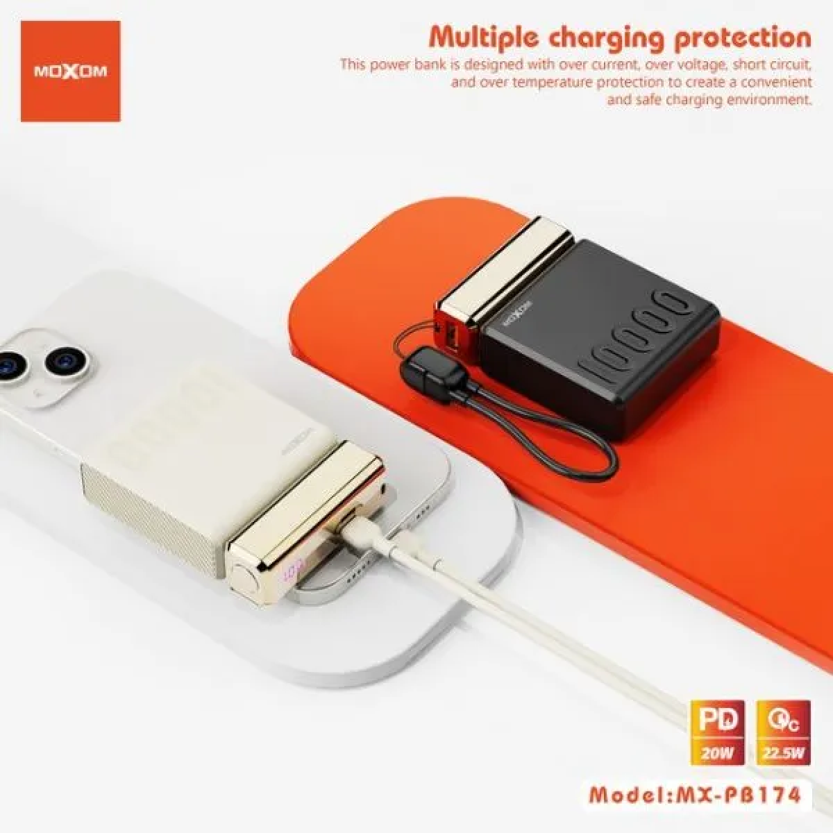 Mini Power Bank 10000mAh 22.5W PD20W με Οθόνη LCD Moxom MX-PB174 - Image 2