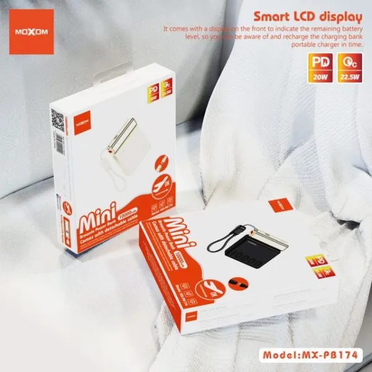 Mini Power Bank 10000mAh 22.5W PD20W με Οθόνη LCD Moxom MX-PB174 - Image 3