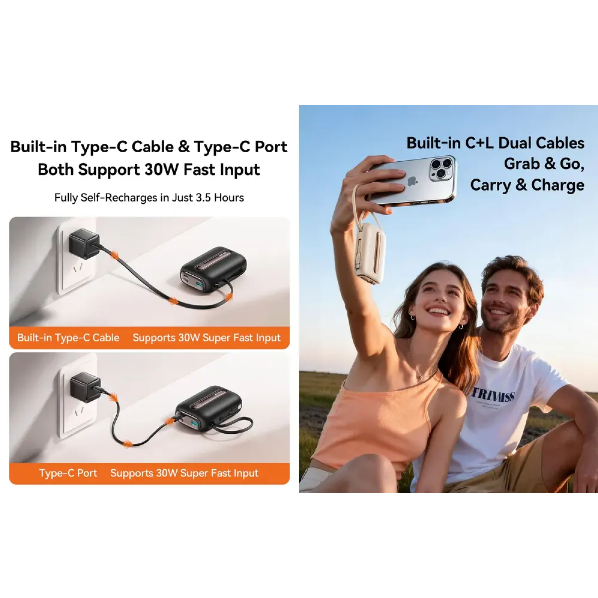 Mini Power Bank 20000mAh 45W με Ενσωματωμένα Καλώδια USB-C & Lightning Joyroom JR-L012 Ultra - Image 2