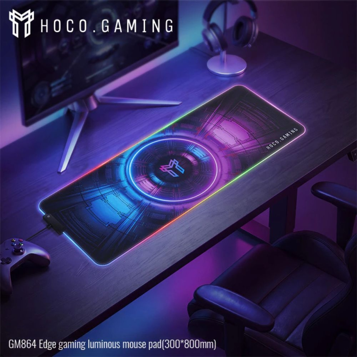 Mousepad Hoco GM864 Gaming XL με RGB Φωτισμό και Αντιολισθητική Επιφάνεια 800x300mm