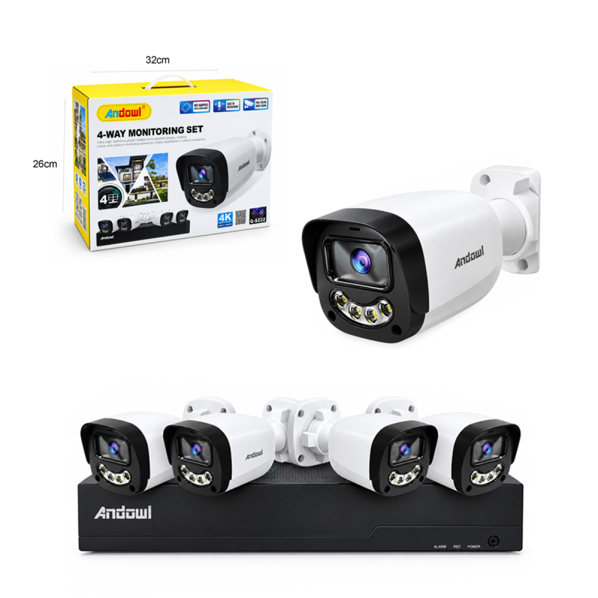 Ολοκληρωμένο Ενσύρματο Σύστημα 4K με DVR και 4 Κάμερες Ασφαλείας Andowl Q-S222 - Image 3