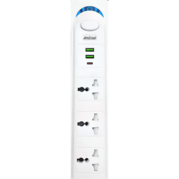 Πολύπριζο 3 Θέσεων με 2 USB, Type-C και Καλώδιο 2m 1700W Λευκό Andowl PX10A
