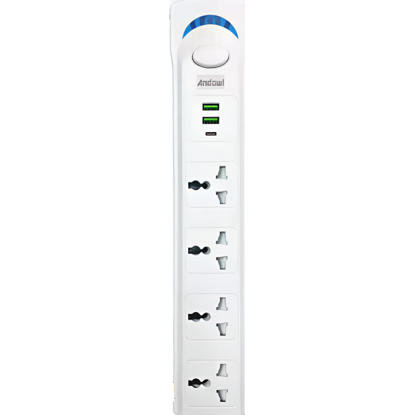 Πολύπριζο 4 Θέσεων με 2 USB, Type-C και Καλώδιο 2m 1700W Λευκό Andowl PX10B
