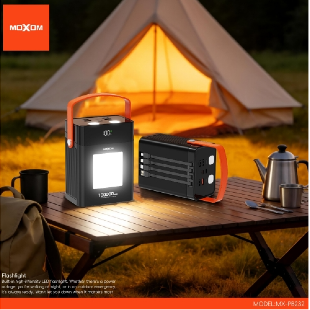 Power Bank 100000mAh 22.5W με 4 Ενσωματωμένα Καλώδια και Φωτισμό LED Moxom MX-PB232 - Image 3