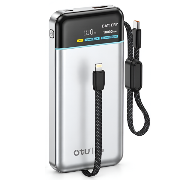 Power Bank 10000mAh 22.5W με Γρήγορη Φόρτιση, Ενσωματωμένα Καλώδια και Ψηφιακή Οθόνη LED OTU PB-108