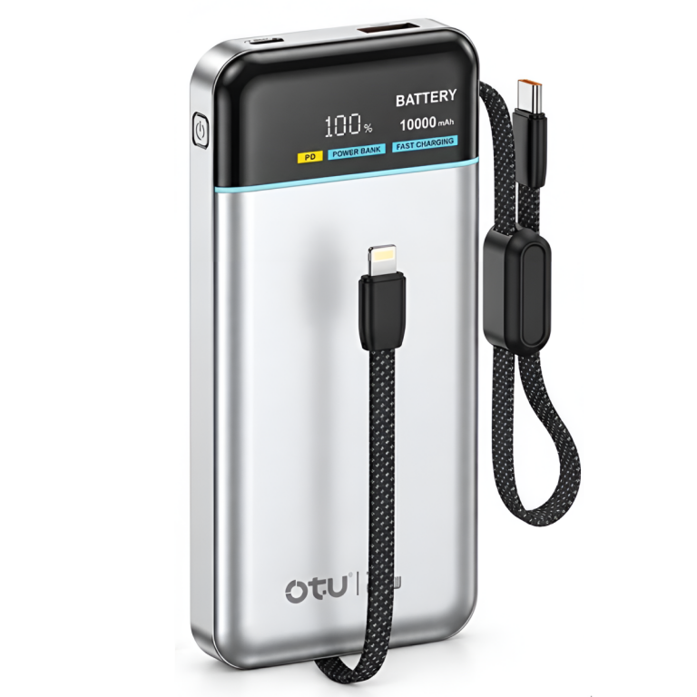 Power Bank 10000mAh 22.5W με Γρήγορη Φόρτιση, Ενσωματωμένα Καλώδια και Ψηφιακή Οθόνη LED OTU PB-108