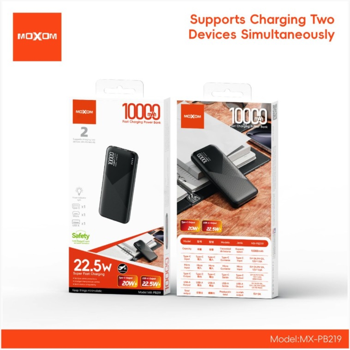 Power Bank 10000mAh 22.5W με Γρήγορη Φόρτιση Moxom MX-PB219 - Image 2