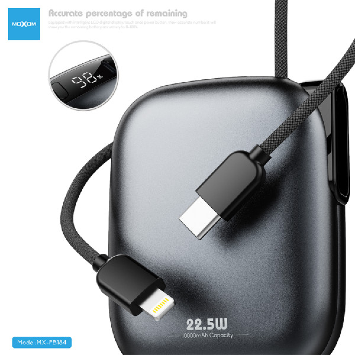 Power Bank 10000mAh 22.5W PD20W με Γρήγορη Φόρτιση Moxom MX-PB184 - Image 2