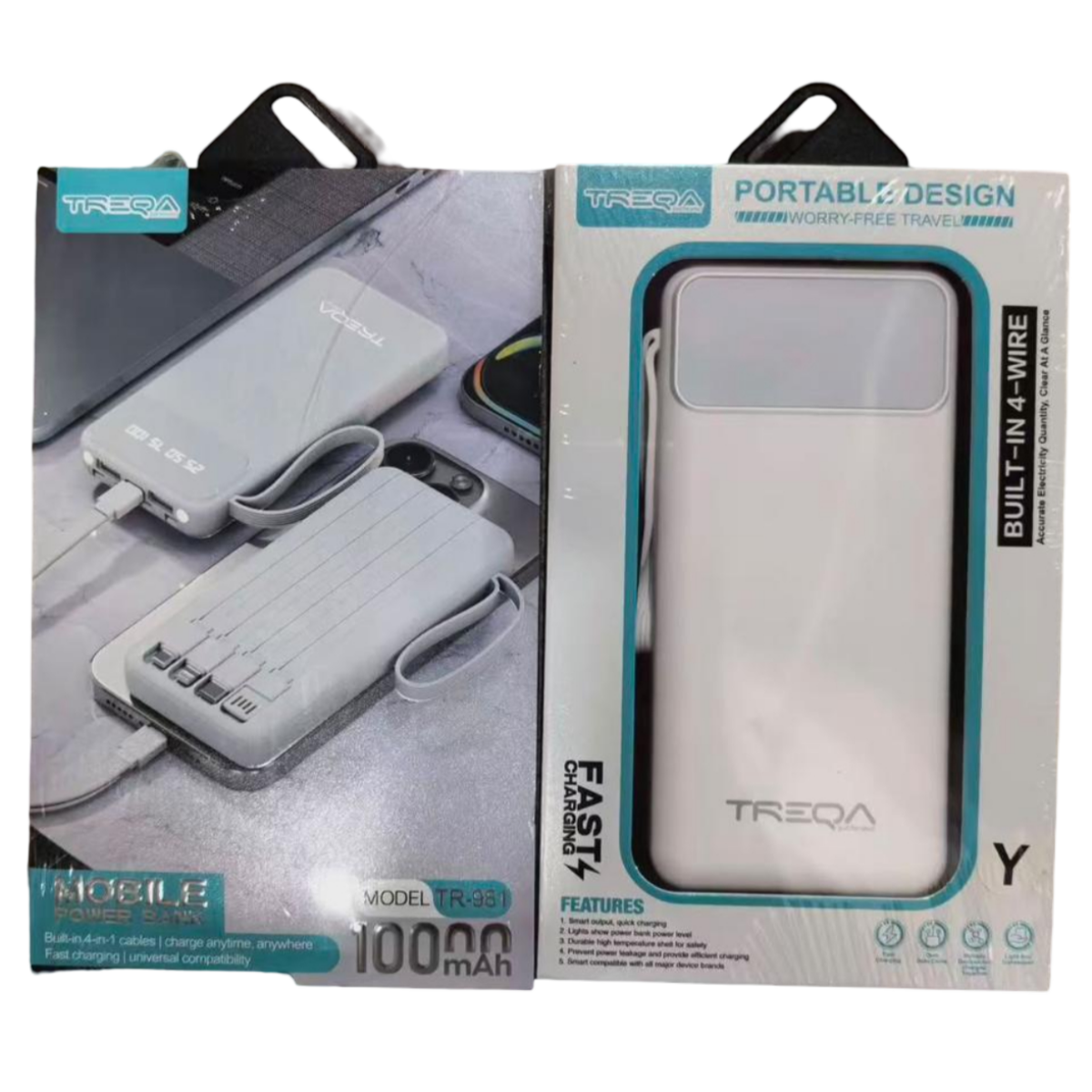 Power Bank 10000mAh με Ενσωματωμένα Καλώδια 4 σε 1 Λευκό TREQA TR-98