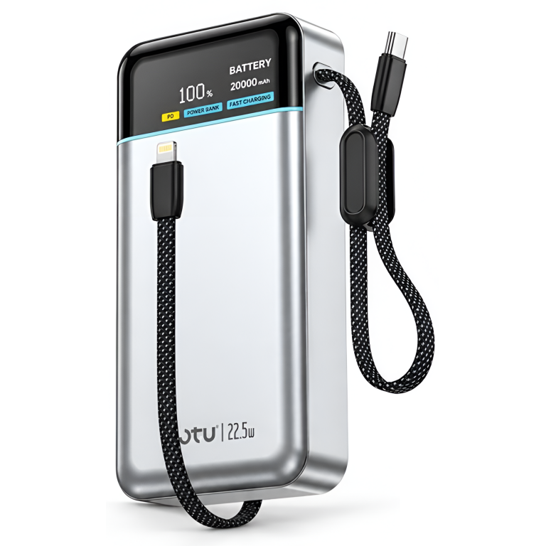 Power Bank 20000mAh 22.5W με Γρήγορη Φόρτιση, Ενσωματωμένα Καλώδια και Ψηφιακή Οθόνη LED OTU PB-204