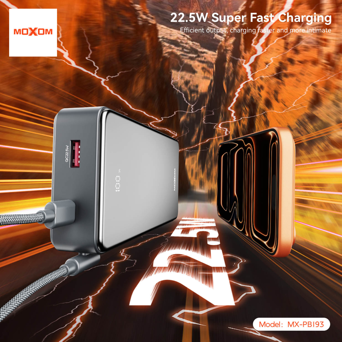 Power Bank 20000mAh 22.5W PD20W με Καλώδιo Type-C & Lightning Moxom MX-PB193 - Image 5