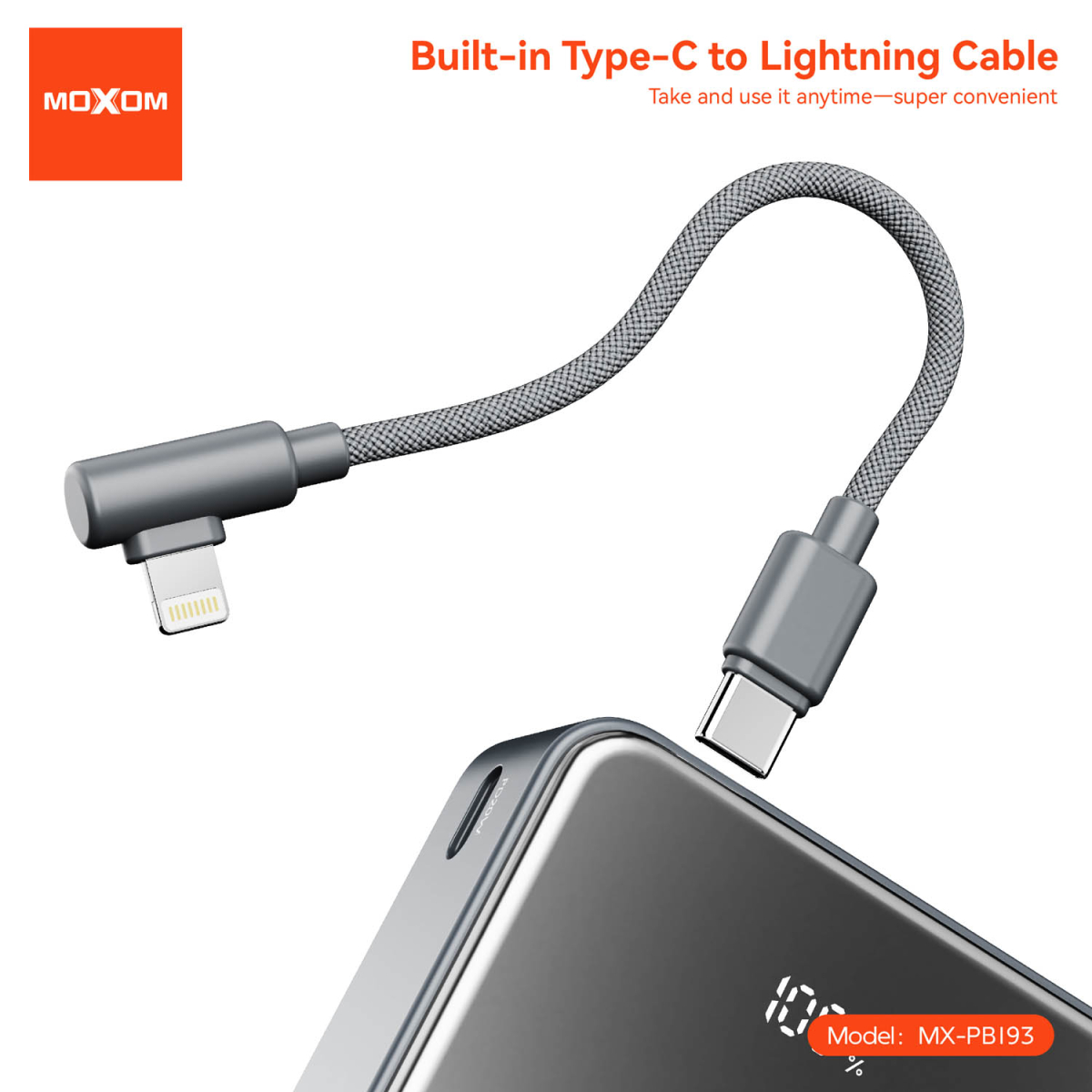 Power Bank 20000mAh 22.5W PD20W με Καλώδιo Type-C & Lightning Moxom MX-PB193 - Image 2
