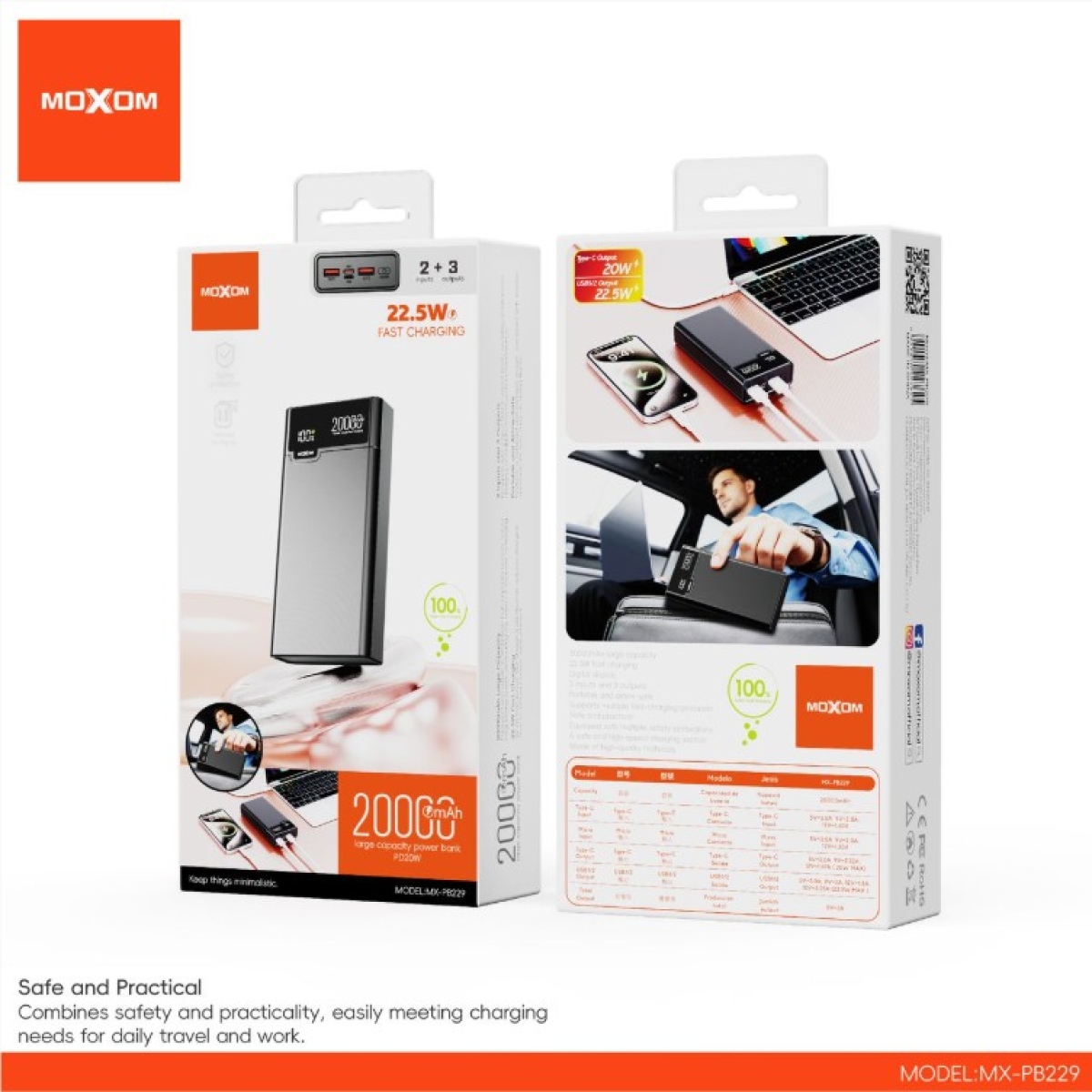Power Bank 20000mAh με Γρήγορη Φόρτιση 22.5W, 5 Θύρες και Ψηφιακή Οθόνη Moxom MX-PB229 - Image 4