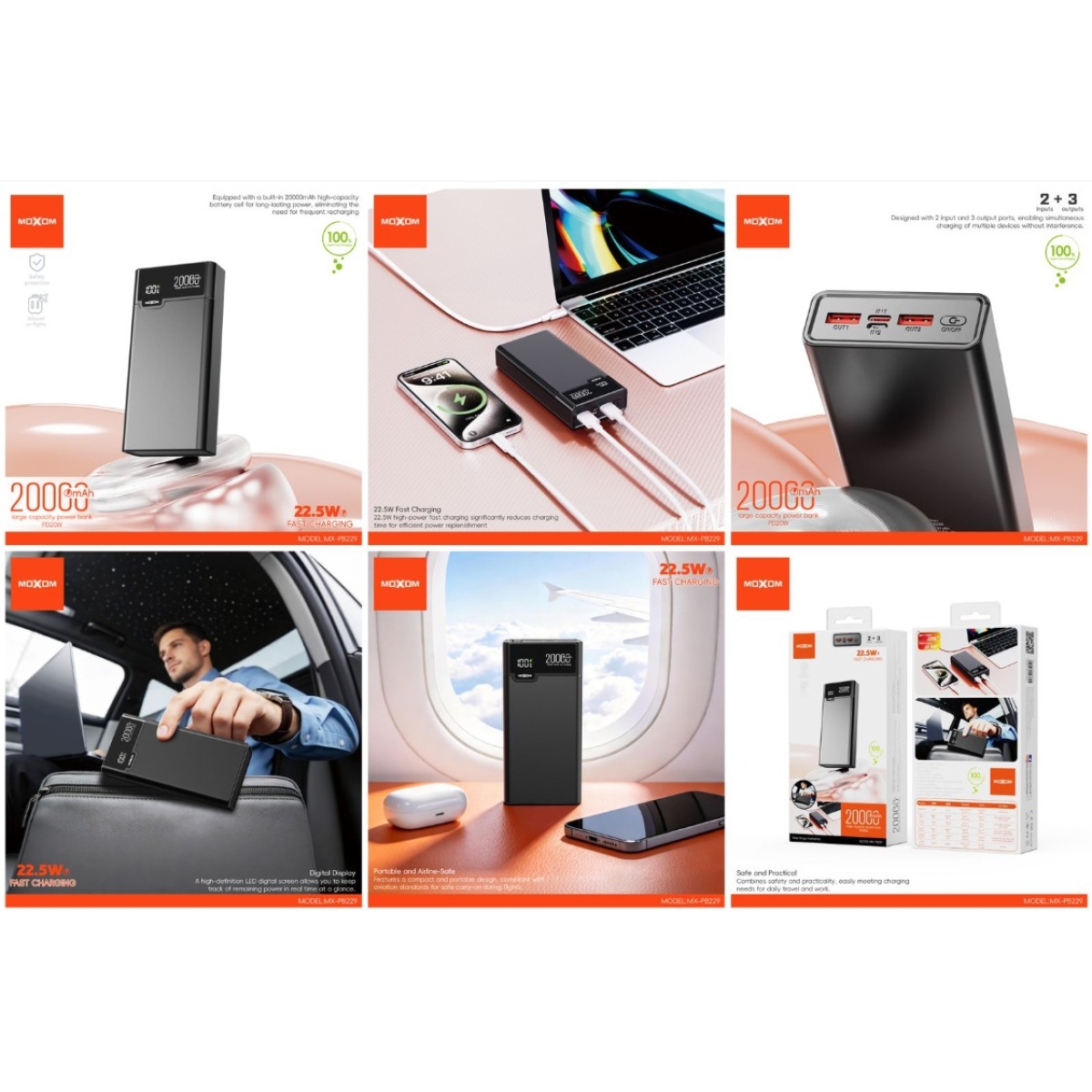Power Bank 20000mAh με Γρήγορη Φόρτιση 22.5W, 5 Θύρες και Ψηφιακή Οθόνη Moxom MX-PB229 - Image 3
