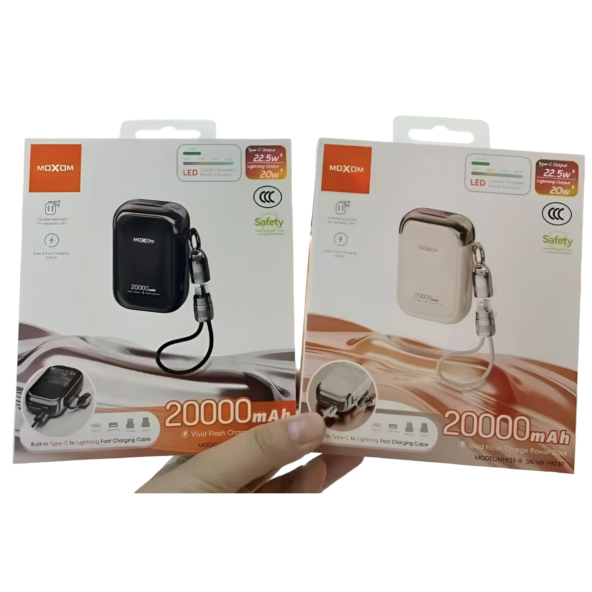Power Bank 20000mAh με Γρήγορη Φόρτιση 22.5W & Ενσωματωμένο Καλώδιο Moxom MX-PB237 - Image 3