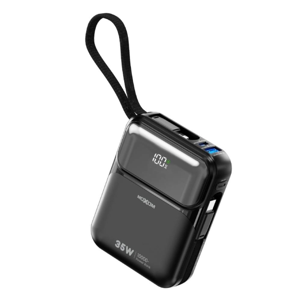 Power Bank 20000mAh με Γρήγορη Φόρτιση 35W, Ενσωματωμένα Καλώδια USB-C και Lightning Moxom MX-PB21,