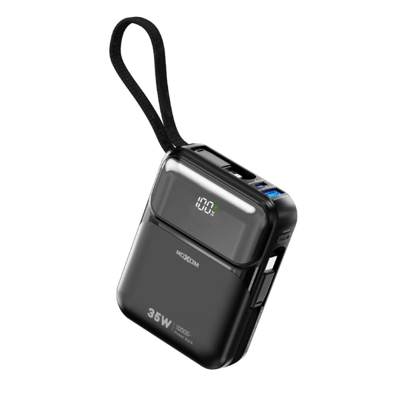 Power Bank 20000mAh με Γρήγορη Φόρτιση 35W, Ενσωματωμένα Καλώδια USB-C και Lightning Moxom MX-PB21,