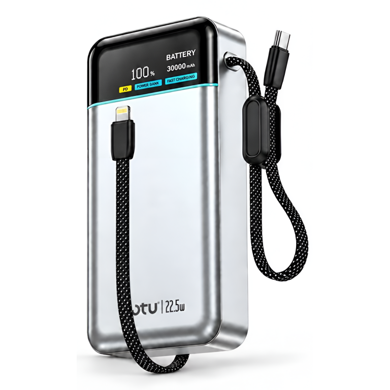 Power Bank 30000mAh 22.5W με Γρήγορη Φόρτιση, Ενσωματωμένα Καλώδια και Ψηφιακή Οθόνη OTU PB-301