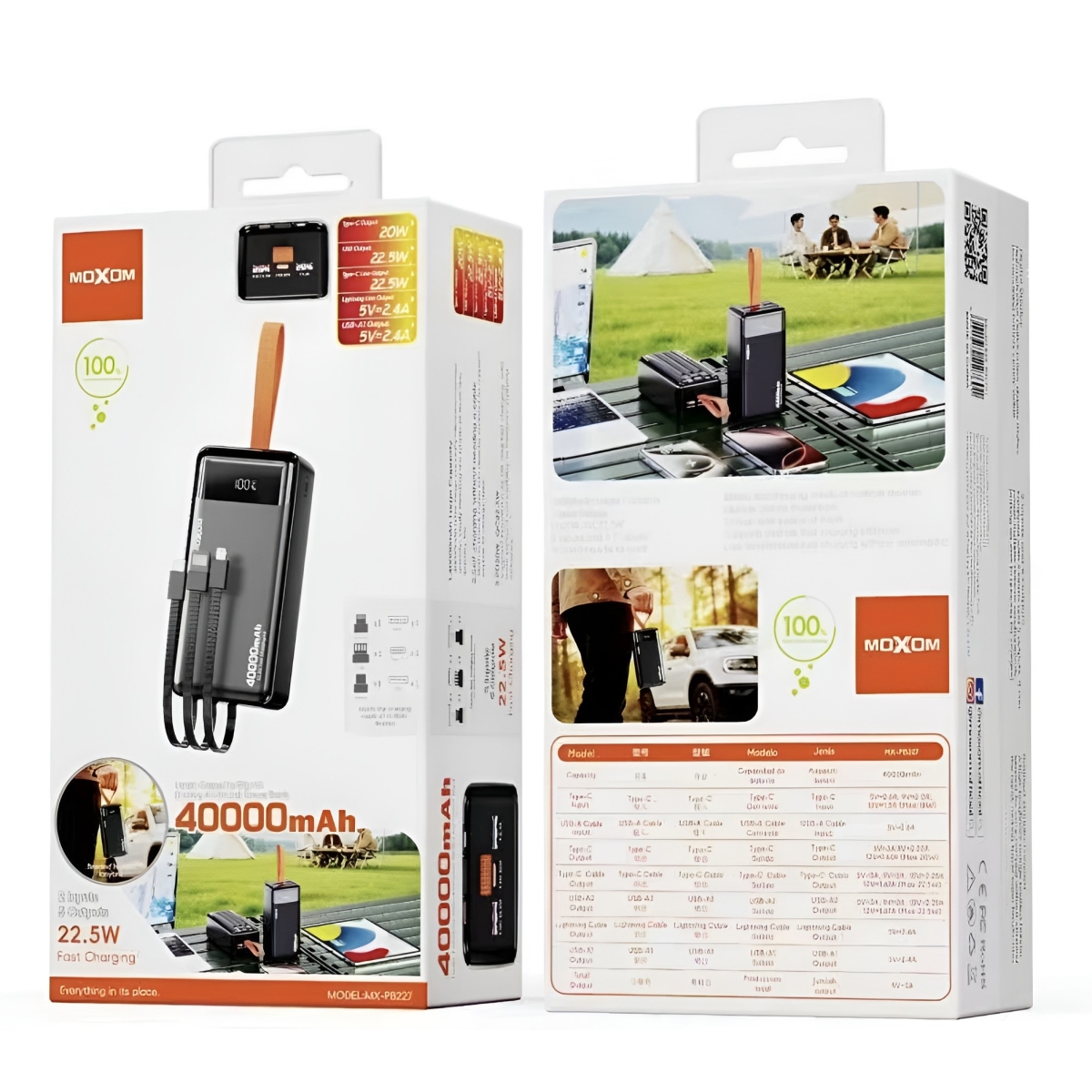 Power Bank 40000mAh με Γρήγορη Φόρτιση 22.5W & Ενσωματωμένα Καλώδια Moxom MX-PB227 - Image 3