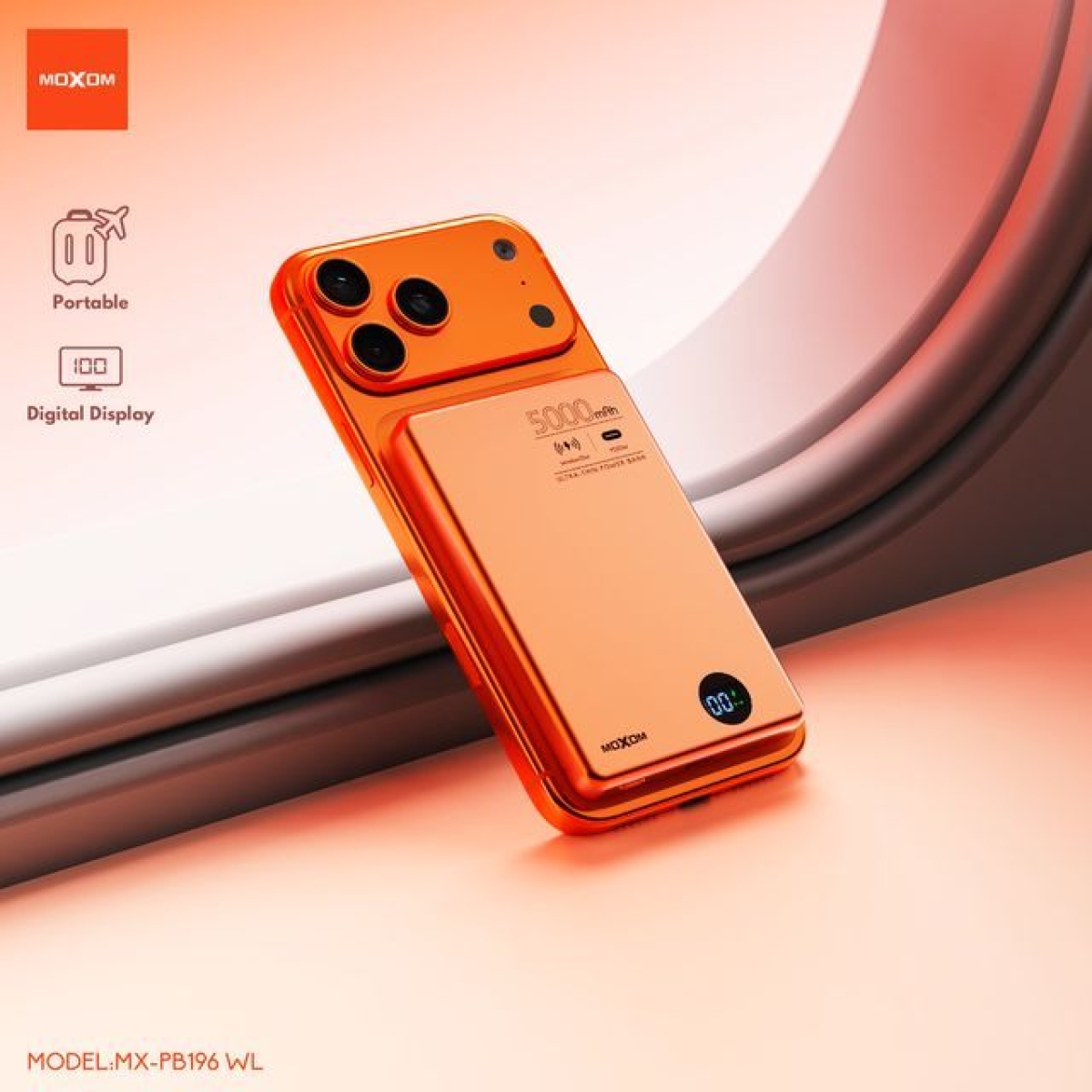 Power Bank 5000mAh PD20W QC22.5W με Ασύρματη Φόρτιση 15W Moxom MX-PB196 WL - Image 2