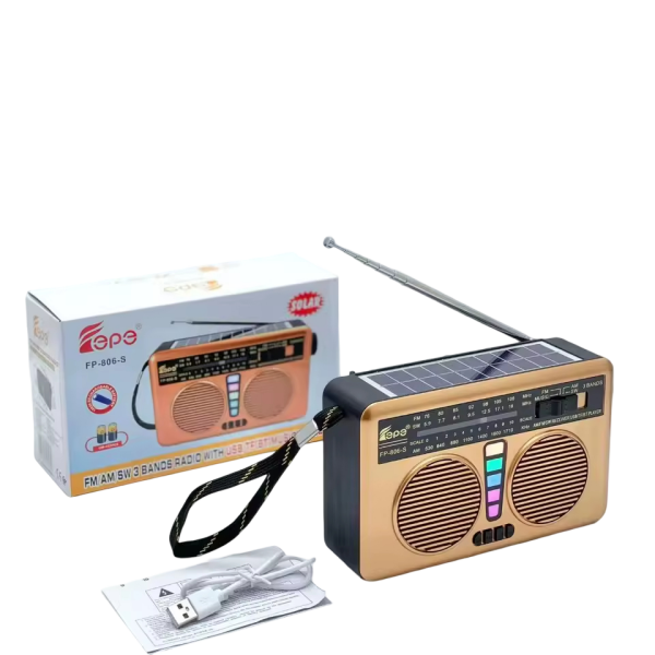 Ρετρό Ραδιόφωνο AM/FM/SW με Bluetooth 5.3, Ηλιακό Πάνελ, USB και RGB Φωτισμό FEPE FP-806-S