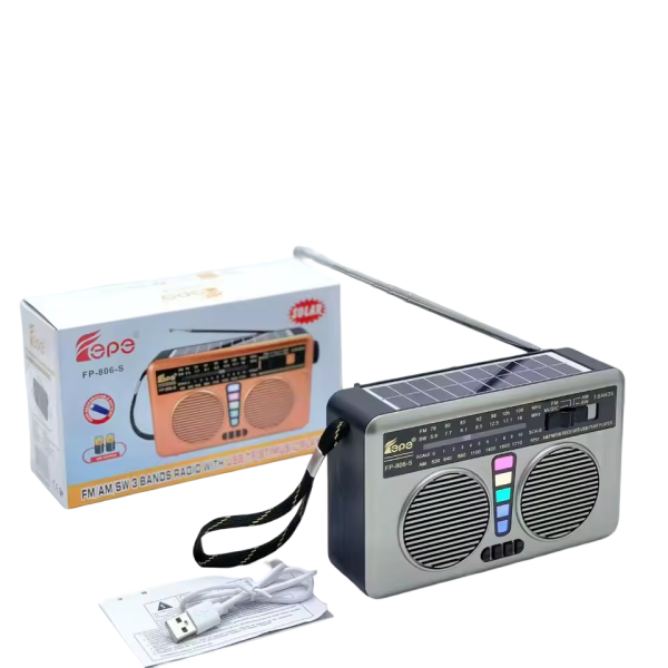 Ρετρό Ραδιόφωνο AM/FM/SW με Bluetooth 5.3, Ηλιακό Πάνελ, USB και RGB Φωτισμό FEPE FP-806-S