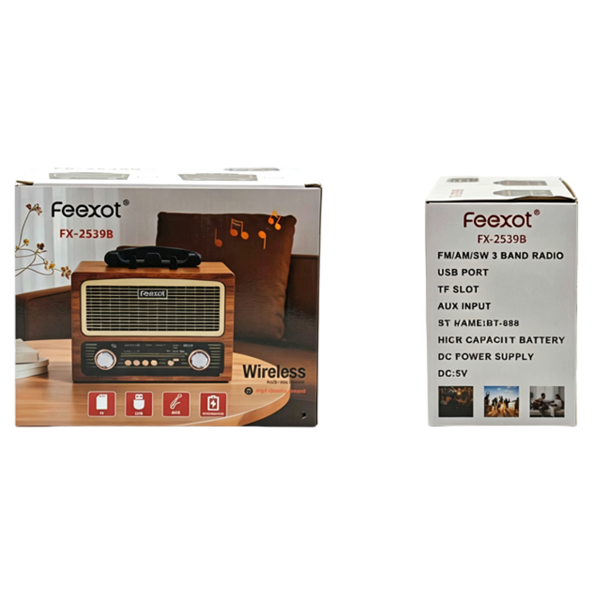 Ρετρό Ραδιόφωνο AM/FM/SW με Bluetooth 5.3, USB, AUX και Κάρτα TF FEEXOT FX-2539B - Image 4