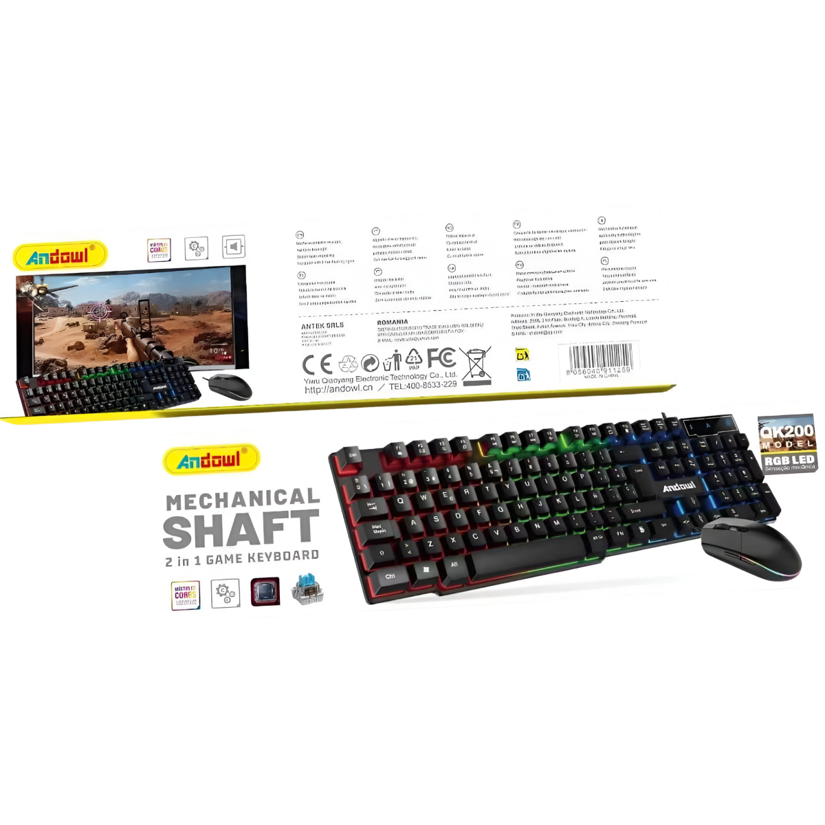 Σετ Gaming Πληκτρολόγιο και Ποντίκι με RGB LED Andowl QK200