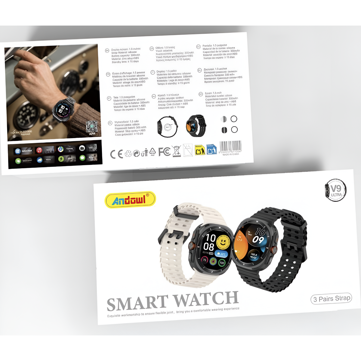 Smartwatch με Bluetooth Κλήσεις, Αθλητικές Λειτουργίες & 3 Λουράκια Andowl V9 Ultra - Image 2