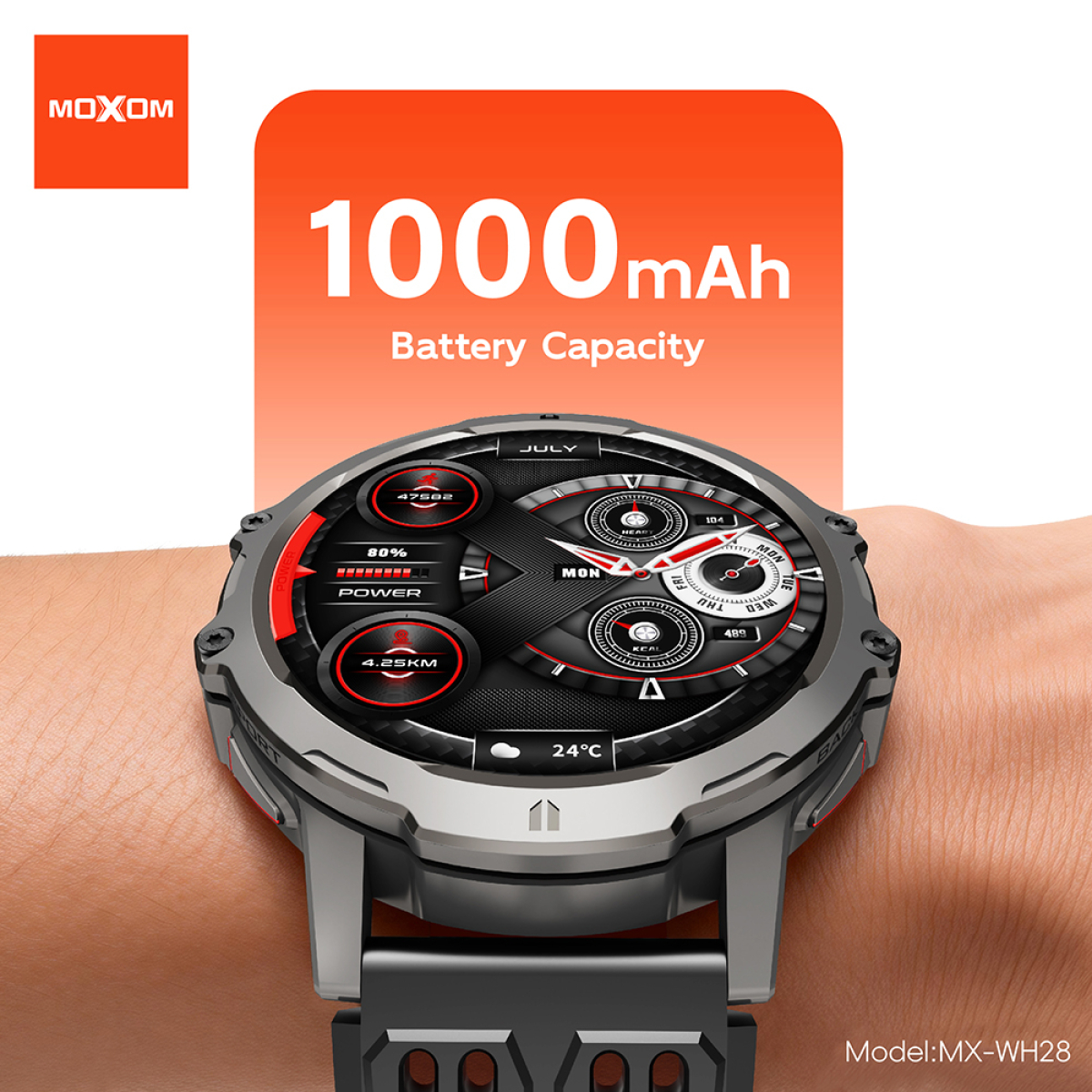 Smartwatch με Οθόνη TFT 1.7", Bluetooth 5.3, Φακό LED & Αδιάβροχη Προστασία Moxom MX-WH28 - Image 7