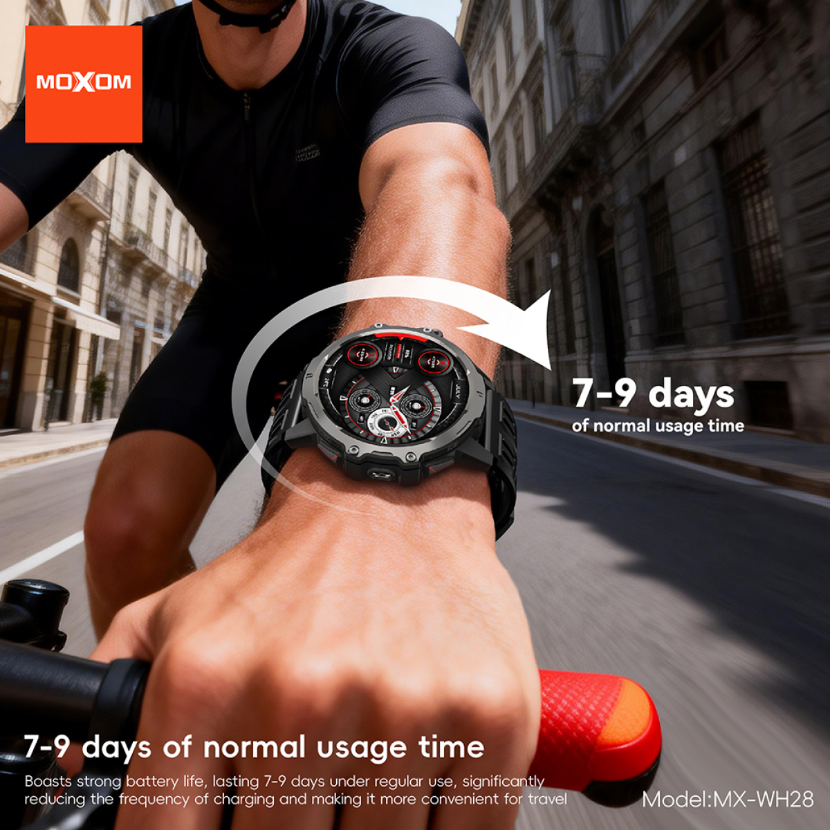 Smartwatch με Οθόνη TFT 1.7", Bluetooth 5.3, Φακό LED & Αδιάβροχη Προστασία Moxom MX-WH28 - Image 6