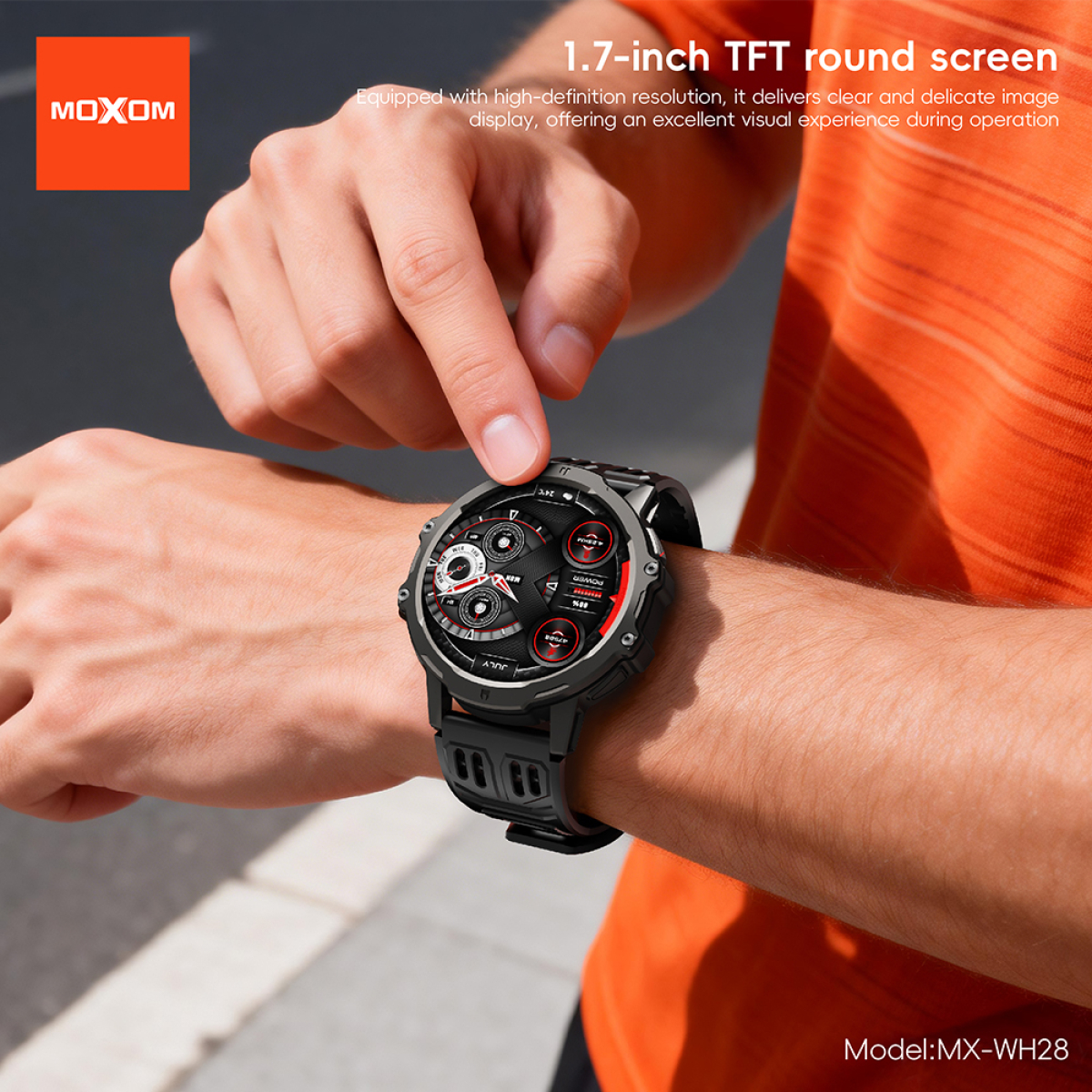 Smartwatch με Οθόνη TFT 1.7", Bluetooth 5.3, Φακό LED & Αδιάβροχη Προστασία Moxom MX-WH28 - Image 4