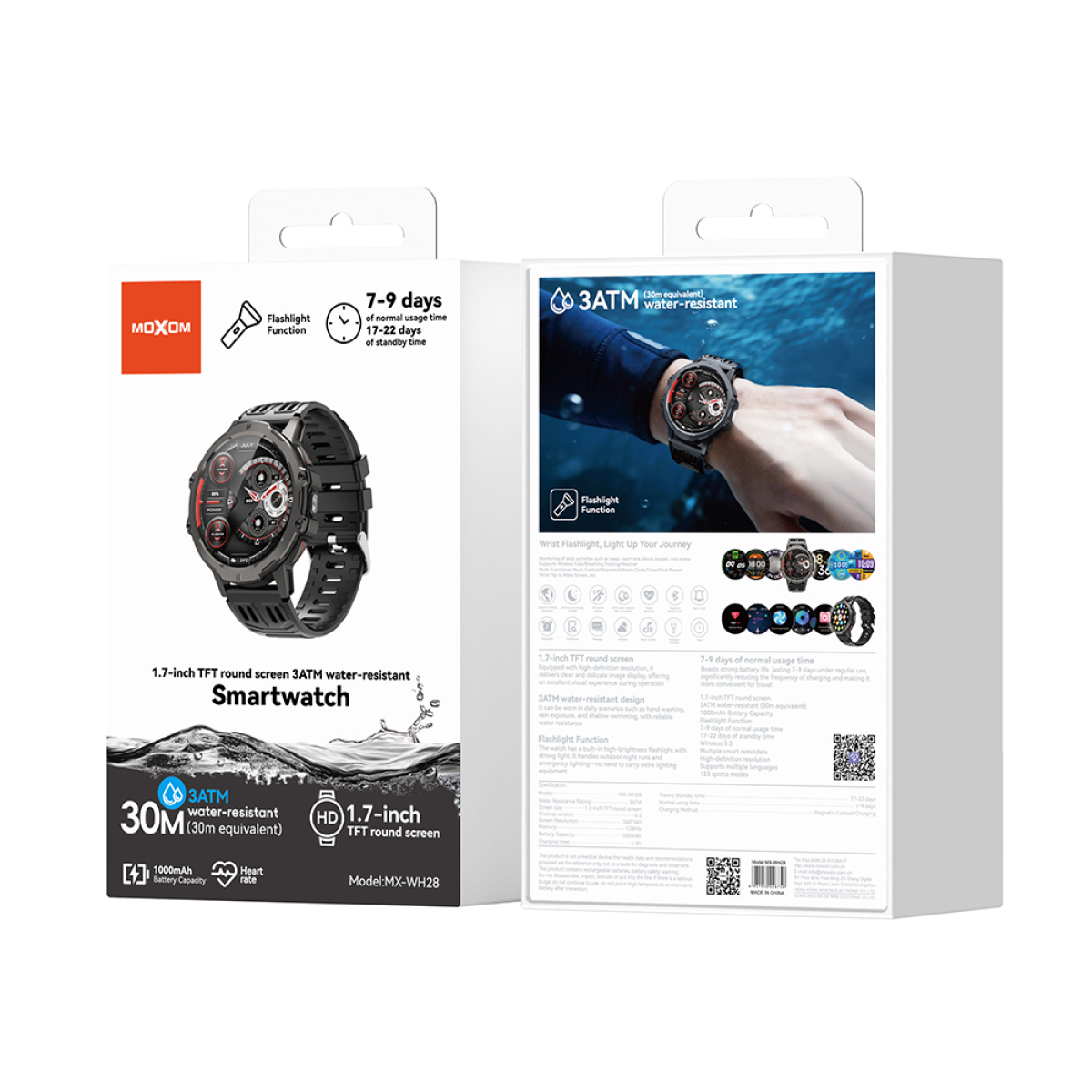 Smartwatch με Οθόνη TFT 1.7", Bluetooth 5.3, Φακό LED & Αδιάβροχη Προστασία Moxom MX-WH28 - Image 3