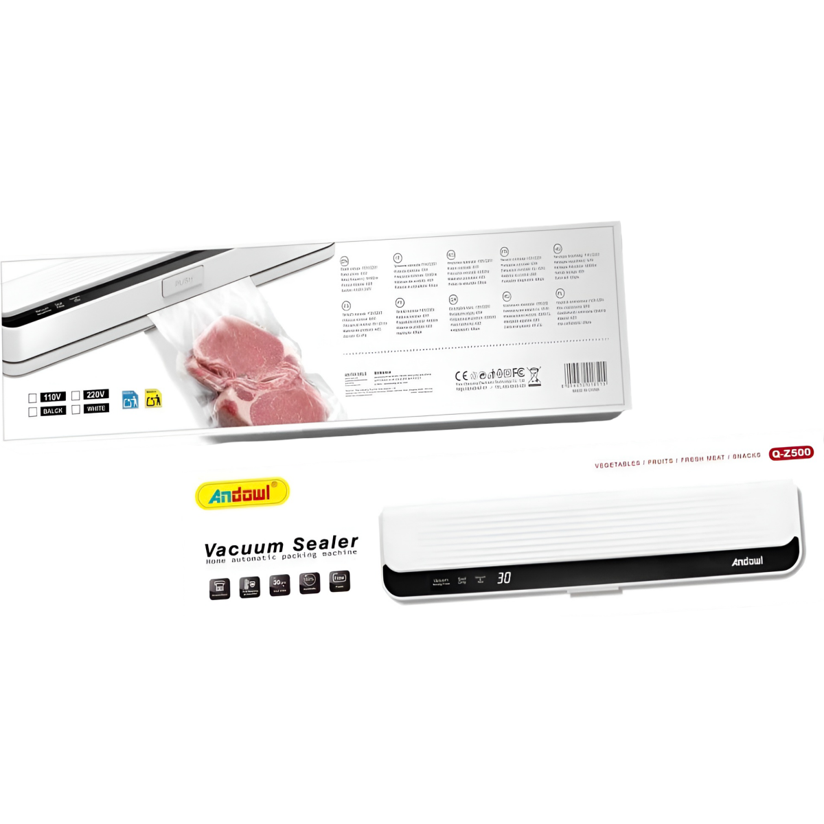 Συσκευή Σφράγισης Τροφίμων Vacuum Sealer με Ψηφιακή Οθόνη Andowl Q-Z500