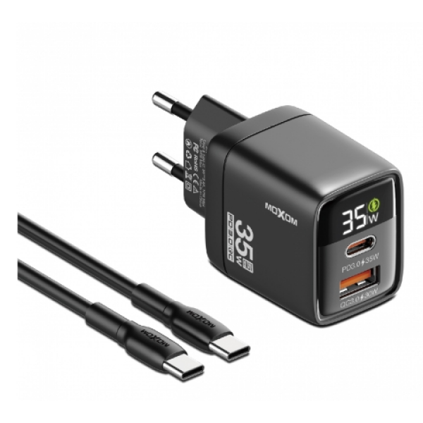 Ταχυφορτιστής 35W PD με USB-A, USB-C & Καλώδιο USB-C σε USB-C Moxom LX-HC818